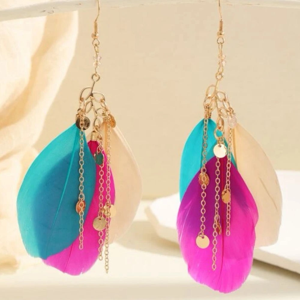 Feather Bling Statement Earrings - Picture 2 of 5
